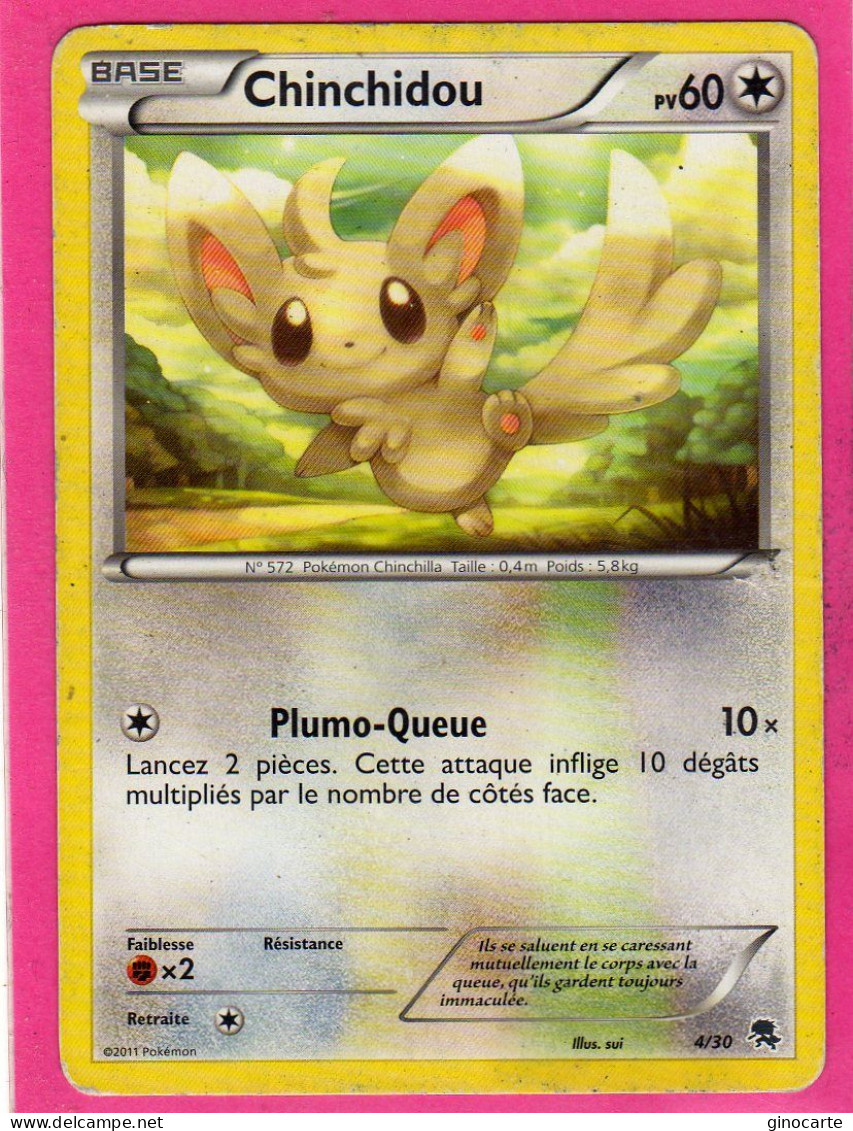 Carte Pokemon Francaise 2011 Trainer Kits 4/30 Chinchidou 60pv Occasion - Trainer Kits