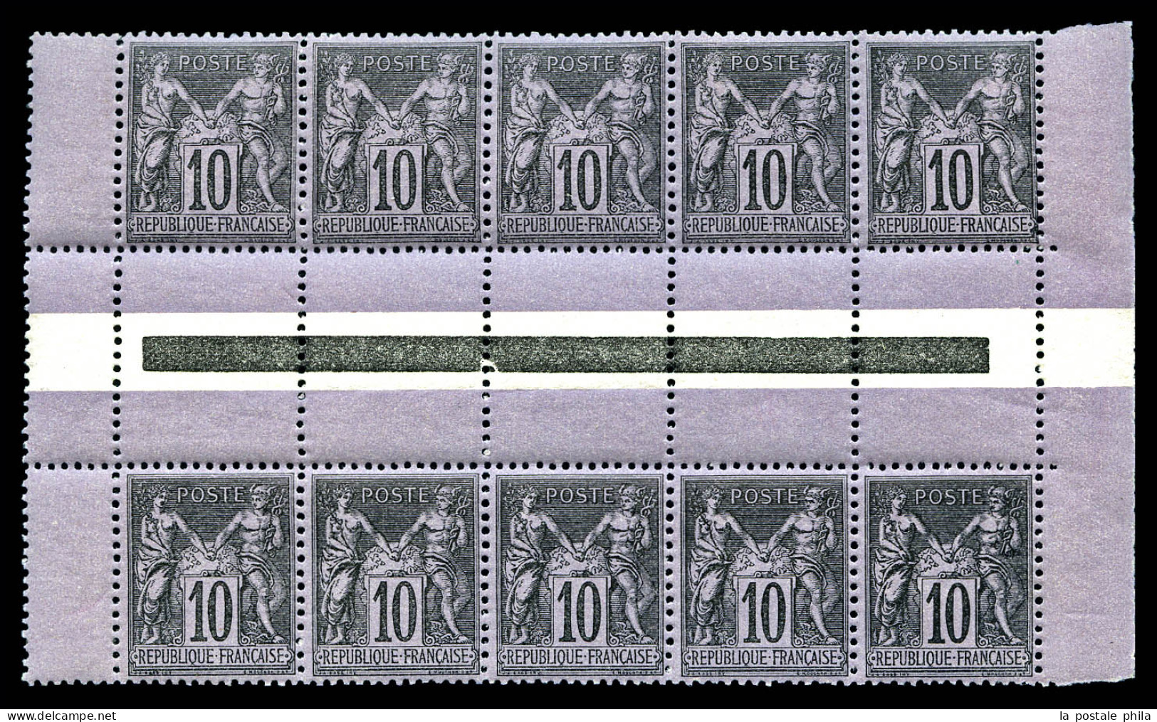 N°103b, 10c Noir Sur Lilas, Type I Tenant Au Type II En 5 Bandes Verticales Bdf, Fraîcheur Postale. SUP (certificat)  Qu - 1898-1900 Sage (Type III)