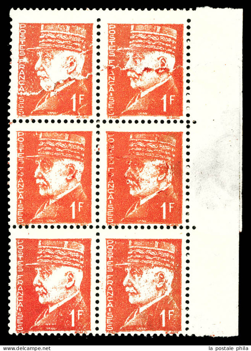 N°514, 1f Pétain, Impression Dépouillée + Raccord Sur Bloc De 6 Exemplaires (2ex*), Bdf. TTB  Qualité: **   - Unused Stamps