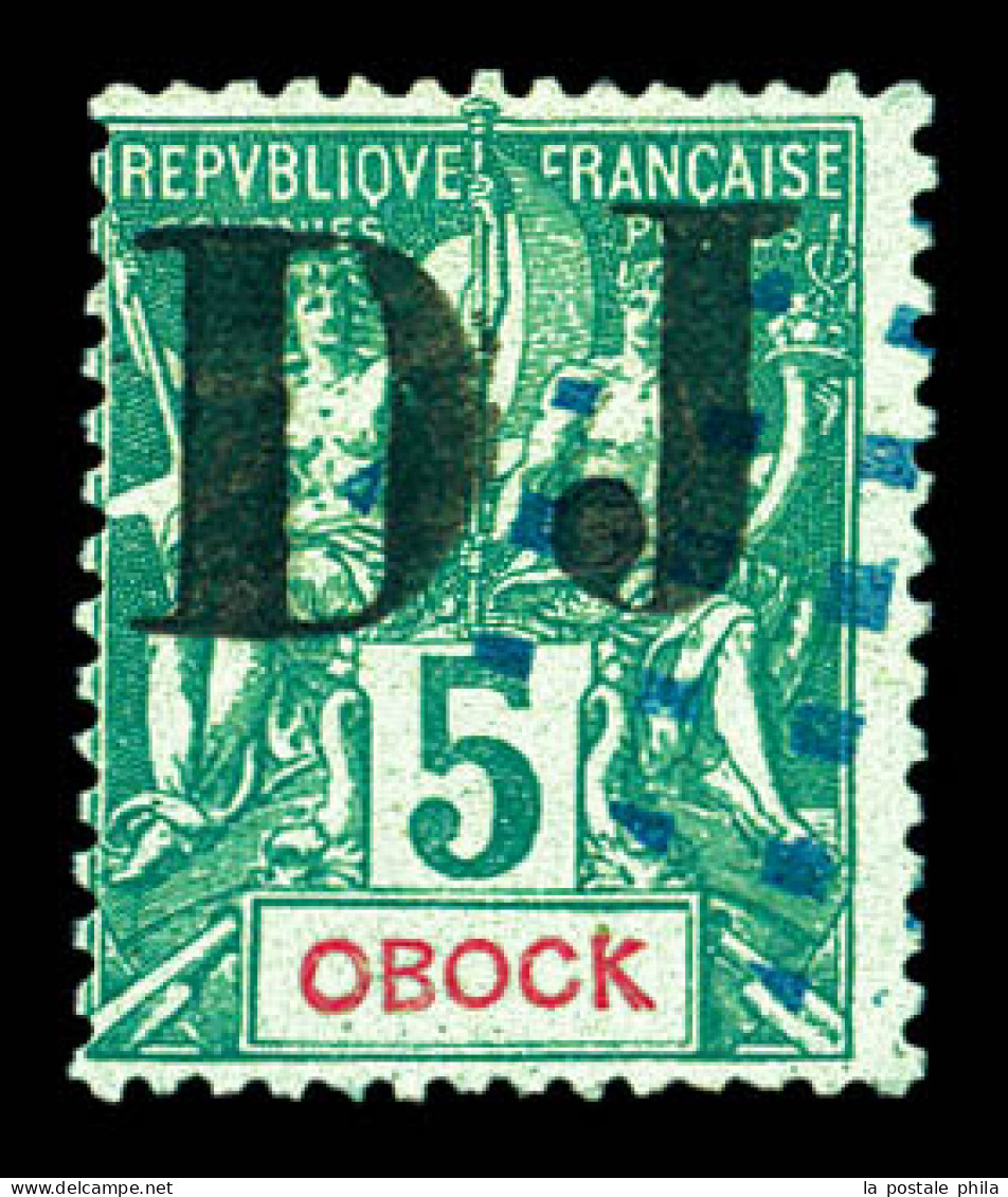 N°1a, 5c Vert: Sans Barres Sur OBOCK. SUP. R. (certificat)  Qualité: Oblitéré  Cote: 1000 Euros - Used Stamps