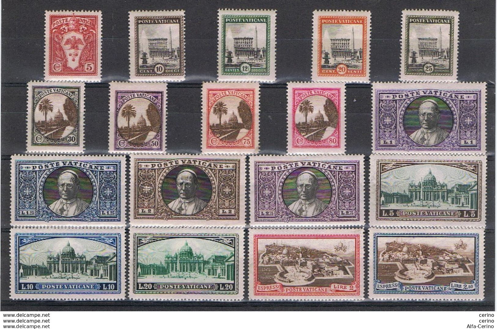 VATICANO:  1933  GIARDINI  E  MEDAGLIONI  -  S. CPL. 18  VAL. N. -  SASS. 19/E 4  -  SPL. - Nuovi