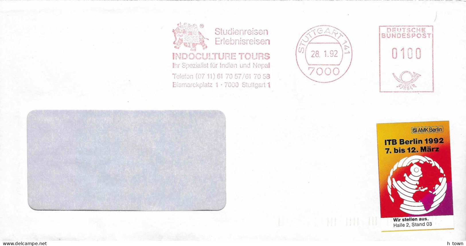 414  Elephant: Ema D'Allemagne, 1992 - Tourism, India: Meter Stamp From Stuttgart, Germany - Eléphants