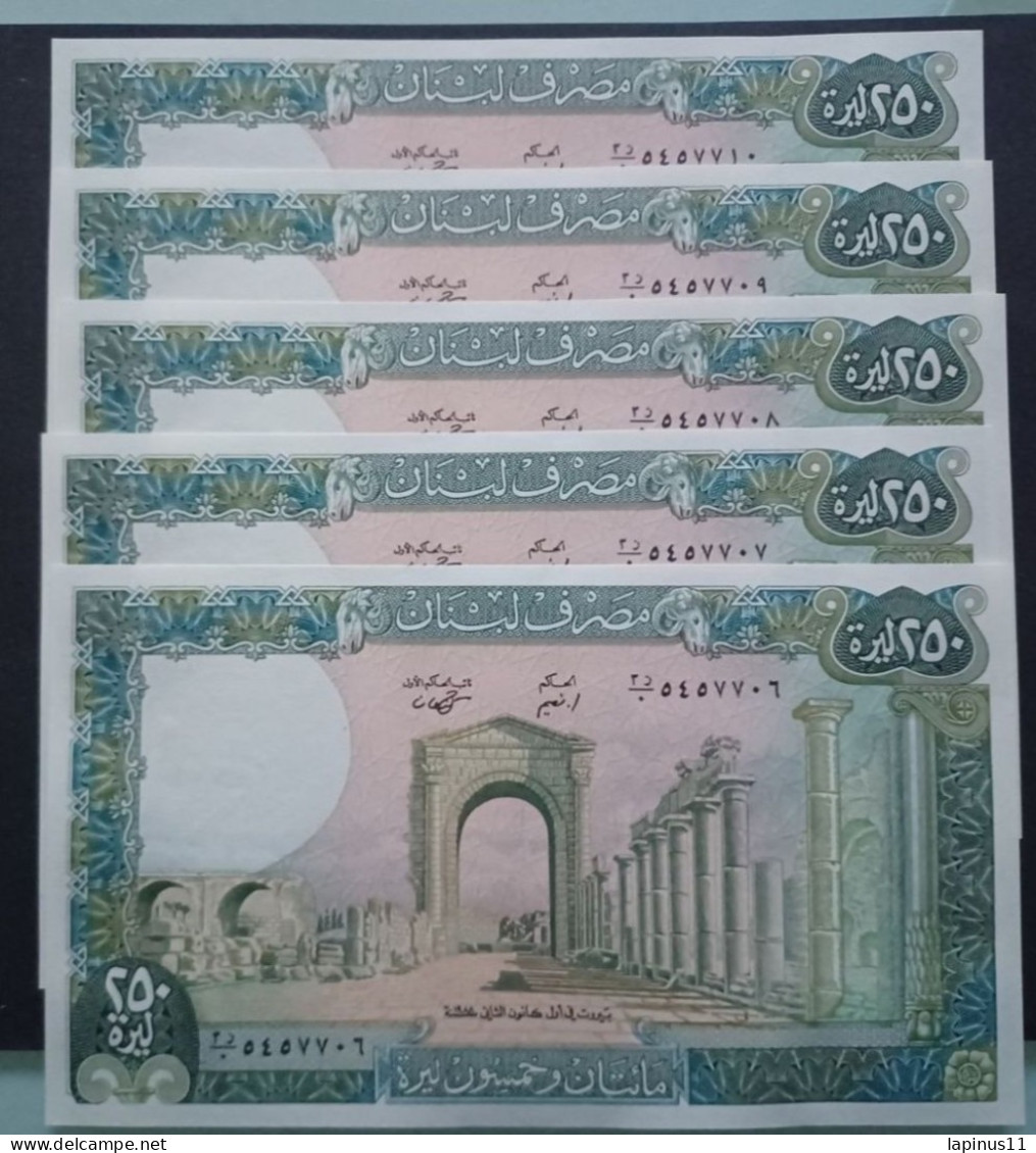 BANKNOTE LIBAN LEBANON 250 LIVRES 1988 5 BANKNOTES WITH CONSECUTIVE SERIAL NUMBERS UNCIRCULATED - Libanon