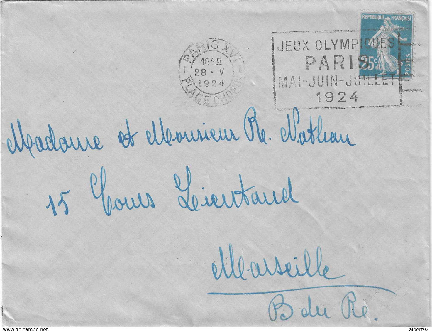 1924 Jeux Olympiques De Paris: Lettre Combinaison De 2 Flammes Olympiques Recto-verso Pl. Chopin, Marseille Arrivée - Ete 1924: Paris