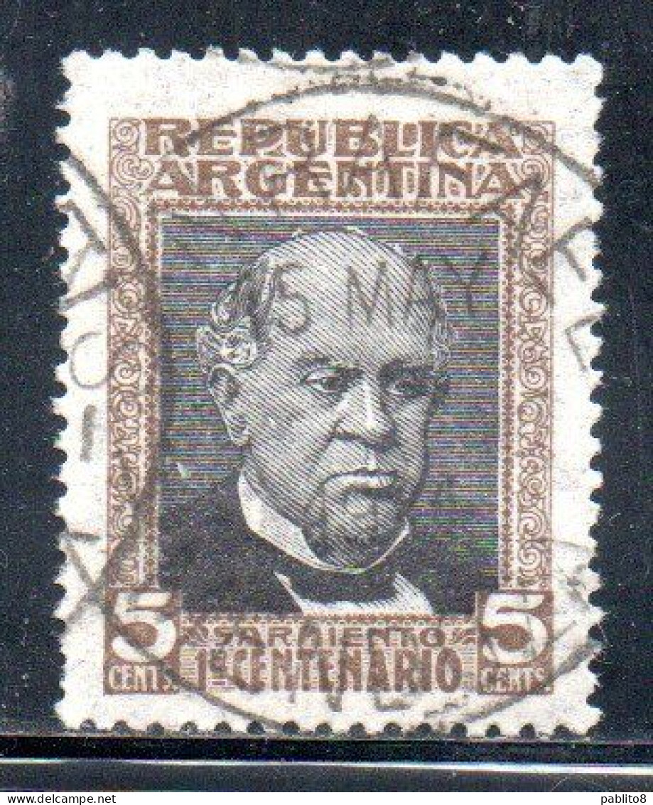 ARGENTINA 1911 DOMINGO F. SARMIENTO 5c USED USADO OBLITERE' - Used Stamps