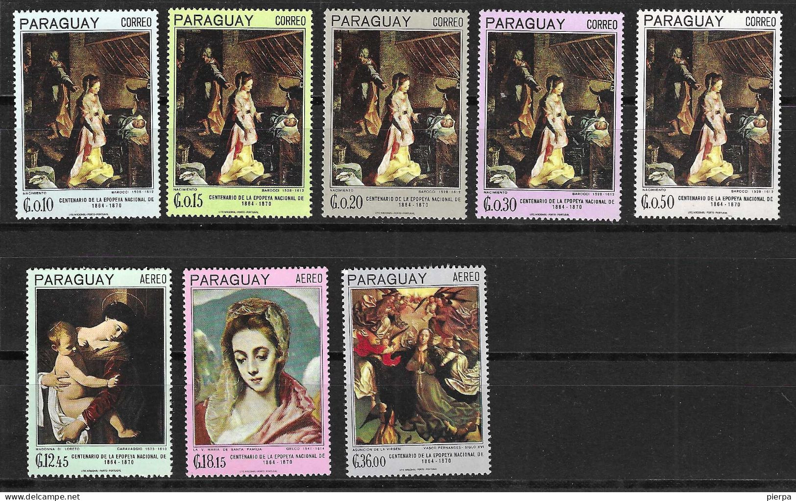 PARAGUAY - 1967 - QUADRI AUTORI VARI - SERIE 8 VALORI -  NUOVA  MNH**(YVERT 890\4+AV462\4 - MICHEL 1700\7) - Madones