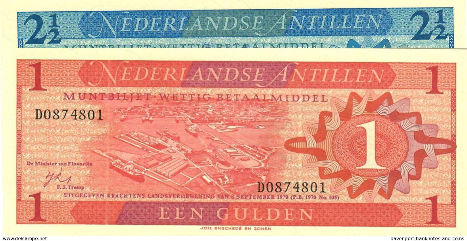 SET Netherlands Antilles 1 & 2.50 Guilders (Gulden) 1970 UNC - Antillas Neerlandesas (...-1986)