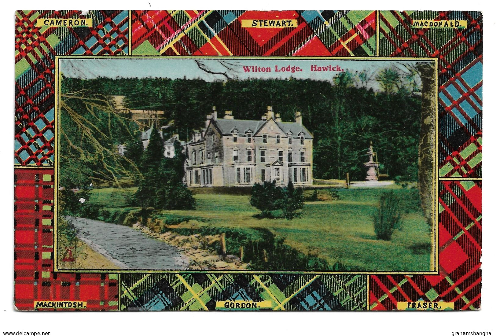 Postcard UK Scotland Roxburghshire Hawick Wilton Lodge Large House Tartans On Edge Posted 1909 - Roxburghshire