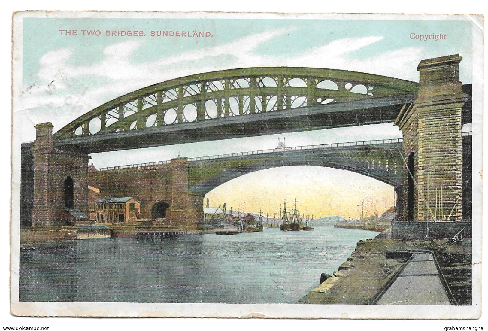 Postcard UK England Sunderland The Two Bridges River Wear Ships Posted 1904 - Otros & Sin Clasificación