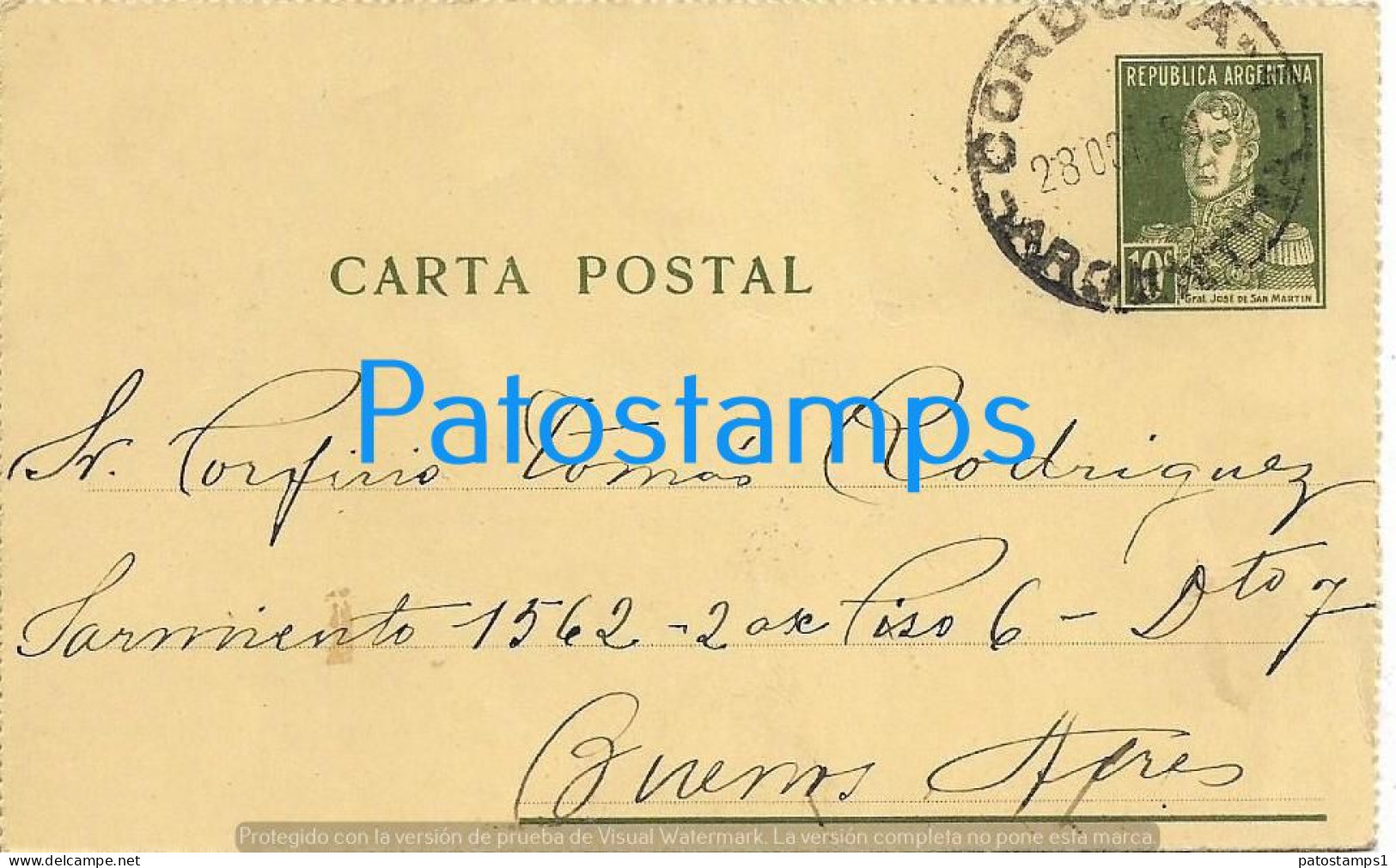 226194 ARGENTINA CORDOBA CANCEL AMBULANT YEAR 1935 BUZON 1751 CIRCULATED TO BUENOS AIRES POSTAL STATIONERY POSTCARD - Postwaardestukken