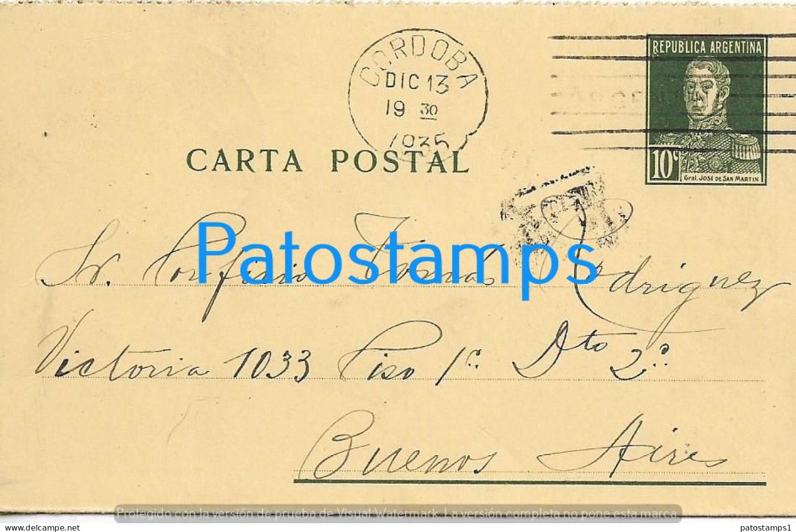 226196 ARGENTINA CORDOBA CANCEL AMBULANT YEAR 1935 BUZON 1583 CIRCULATED TO BUENOS AIRES POSTAL STATIONERY POSTCARD - Postal Stationery