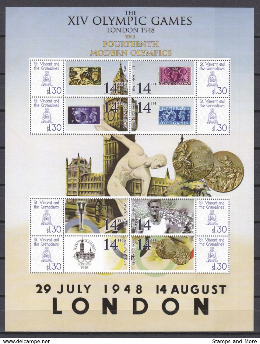 St Vincent Grenadines - SUMMER OLYMPICS LONDON 1948 - Large MNH Sheet - Sommer 1948: London