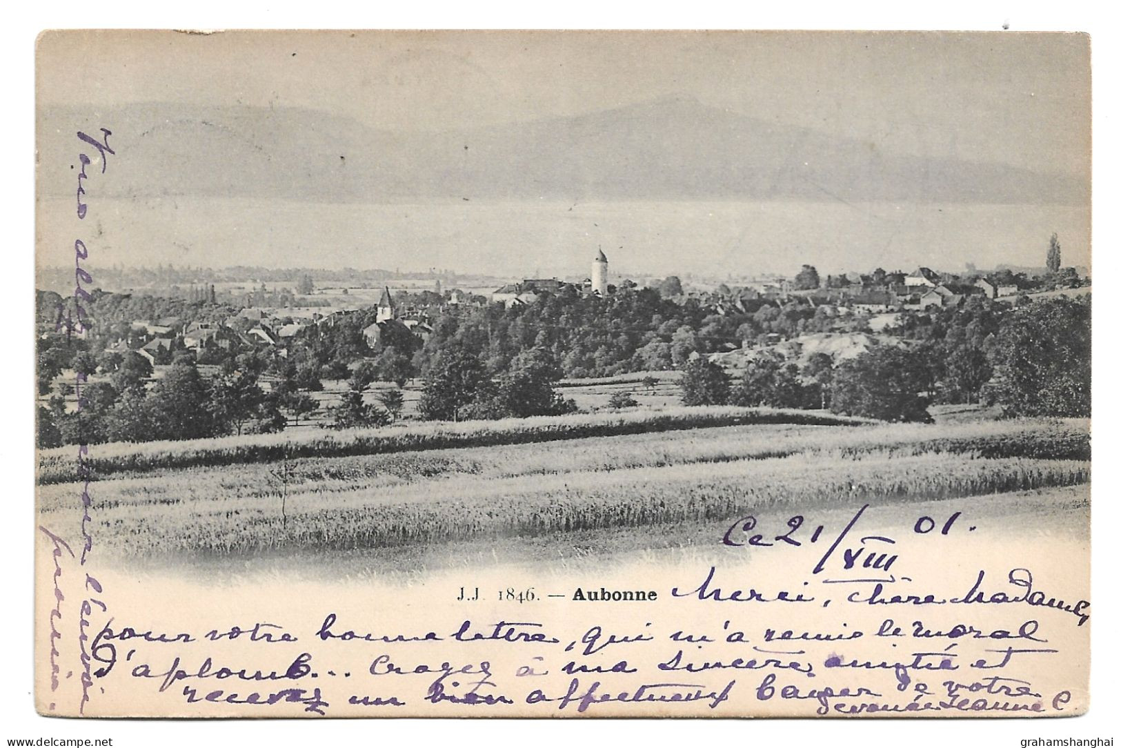 Postcard Switzerland VD Vaud Aubonne General View Of Town Undivided Back Jullien 1846 Posted 1901 - Aubonne