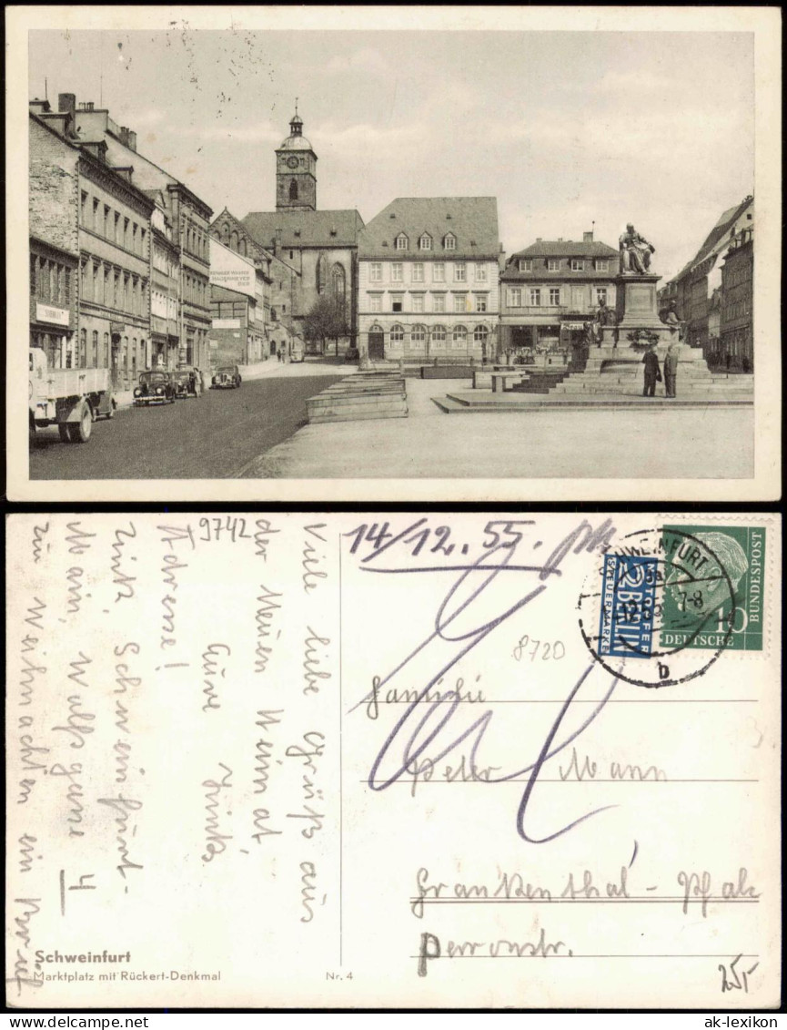 Ansichtskarte Schweinfurt Marktplatz Mit Rückert-Denkmal 1955 - Schweinfurt