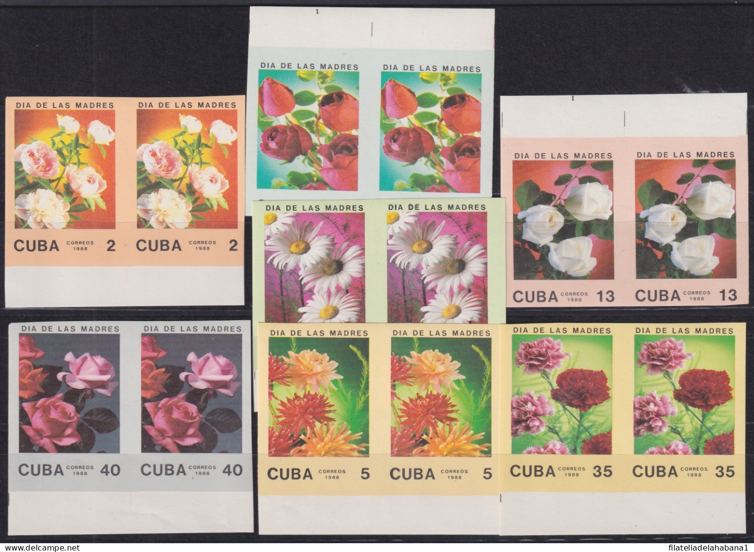 1988.135 CUBA MNH 1988 IMPERFORATED PROOF MOTHER DAY FLOWER FLORES PAIR.  - Non Dentelés, épreuves & Variétés