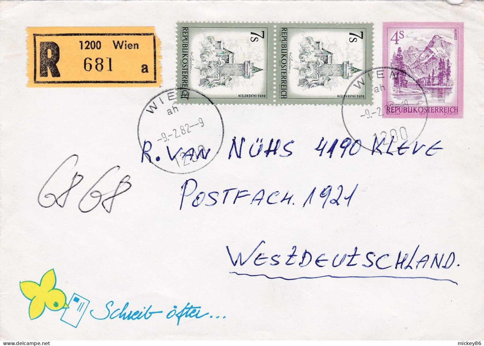 Autriche -1982 - Lettre Recommandée  De  WIEN Pour  KLEVE  (Allemagne) ....  Timbres.... Cachets Ronds..... - Briefe U. Dokumente