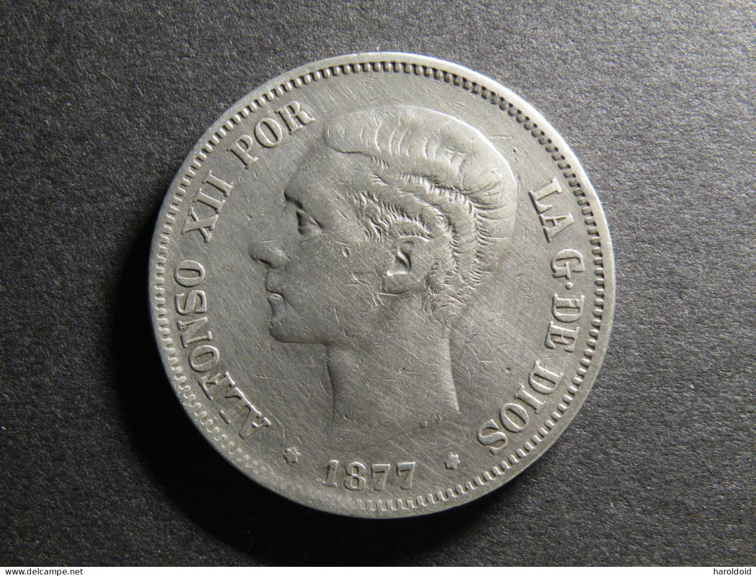 ESPAGNE - 5 PESETAS 1877 - ALFONSO XII - Erstausgaben