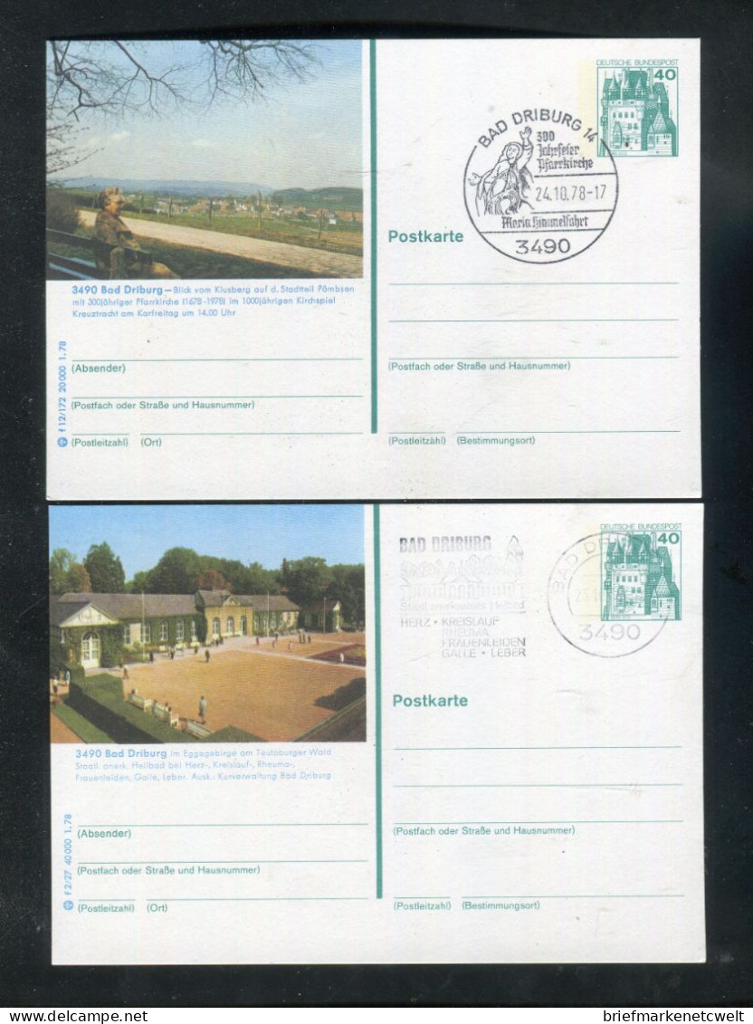 "BUNDESREPUBLIK DEUTSCHLAND" 1978, 2 Bildpostkarten Je Mit Bildgleichem Stempel Ex "BAD DRIBURG" (B0123) - Postales Ilustrados - Usados