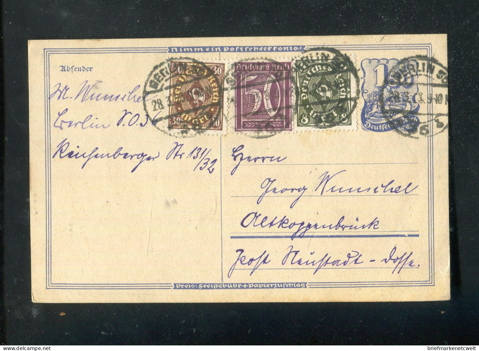 "DEUTSCHES REICH" 1923, Postkarte Mit Int. Infla-MiF Ex Berlin (B0125) - Cartes Postales