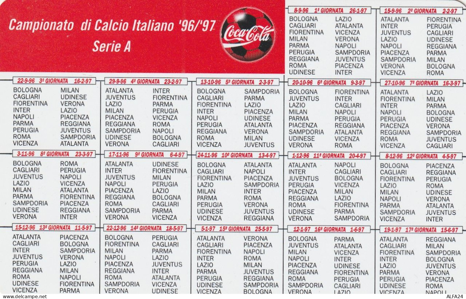 CALENDARIO CALCIO 96/7 FORMATO PICCOLO (MH347 - Other & Unclassified