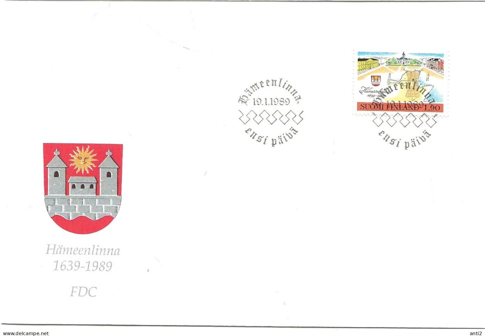 Finland   1989 350th Anniversary Of Hämeenlinna, Market Square, Old City Map, Municipal Coat Of Arms  Mi 1069  FDC - Covers & Documents