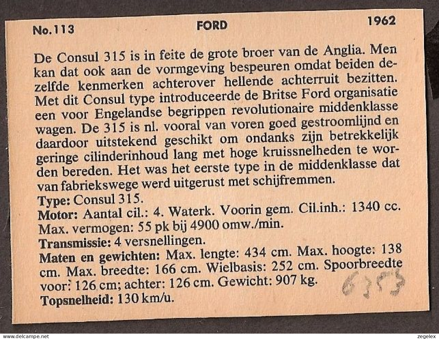 Ford Consul 315 - 1962 - Automobile, Voiture, Oldtimer, Car. Voir Description, See  The Description. - Autos