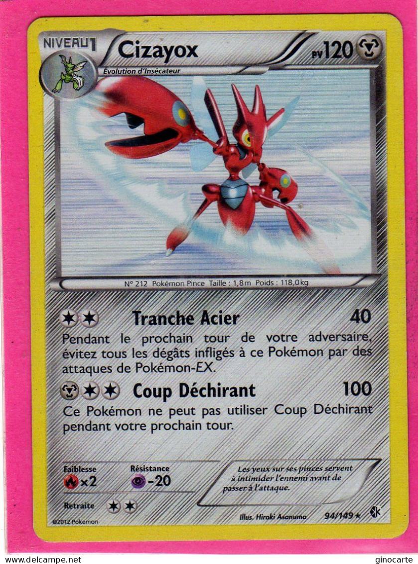 Carte Pokemon Francaise 2012 Noir Et Blanc Frontieres Franchies 94/149 Cizayox 120pv Holo Occasion - Noir & Blanc