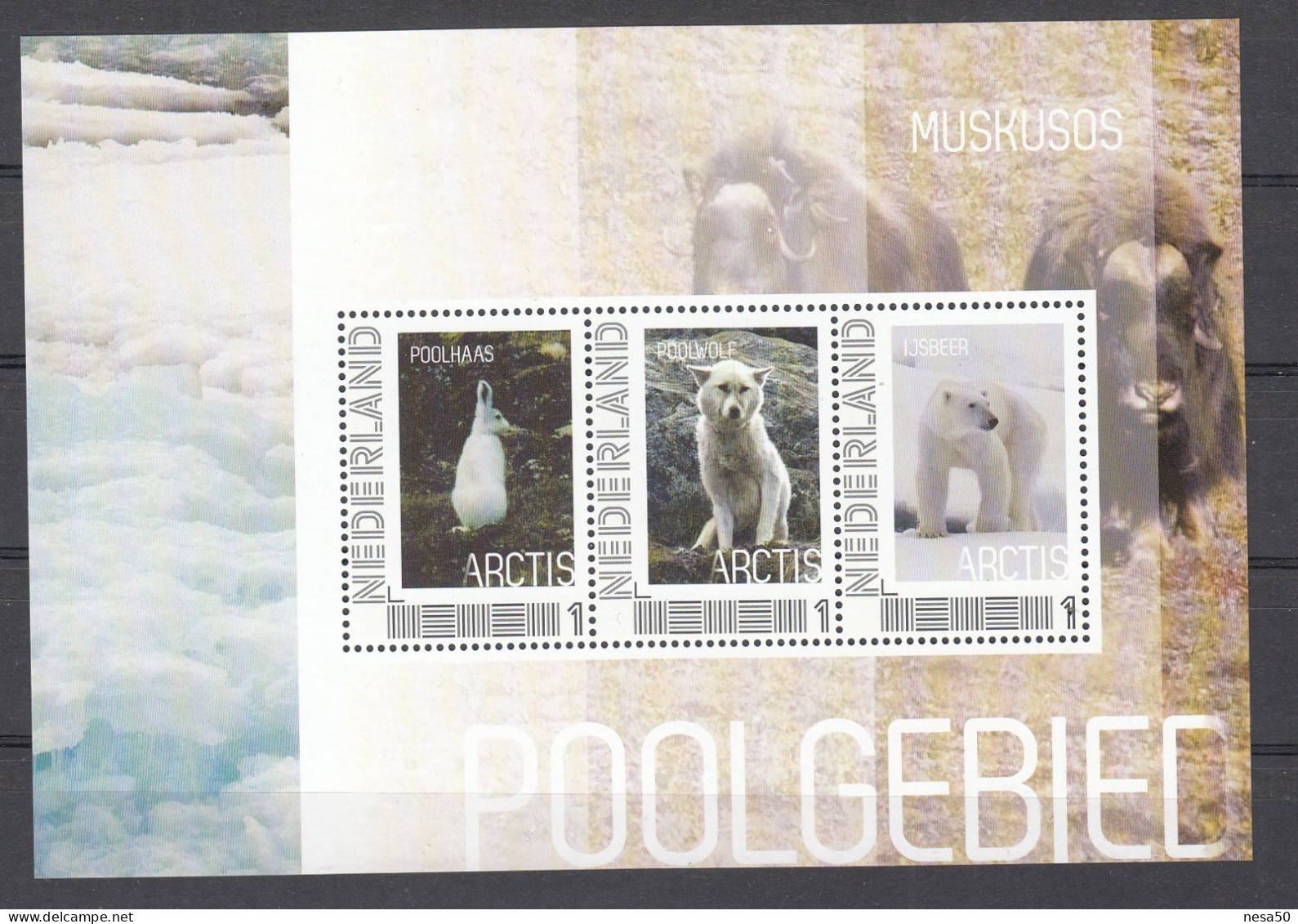 Nederland Persoonlijke Zegel: Poolgebied, Poolhaas, Poolwolf, Ijsbeer, Arctic Hare, Arctic Wolf, Polar Bear, - Neufs