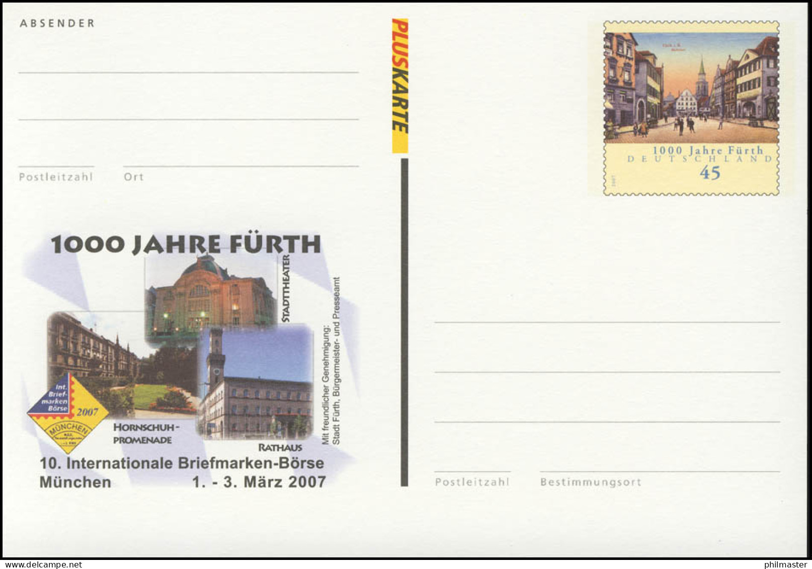 PSo 95 Briefmarken-Börse München - 1000 Jahre Fürth 2007, ** - Postcards - Mint