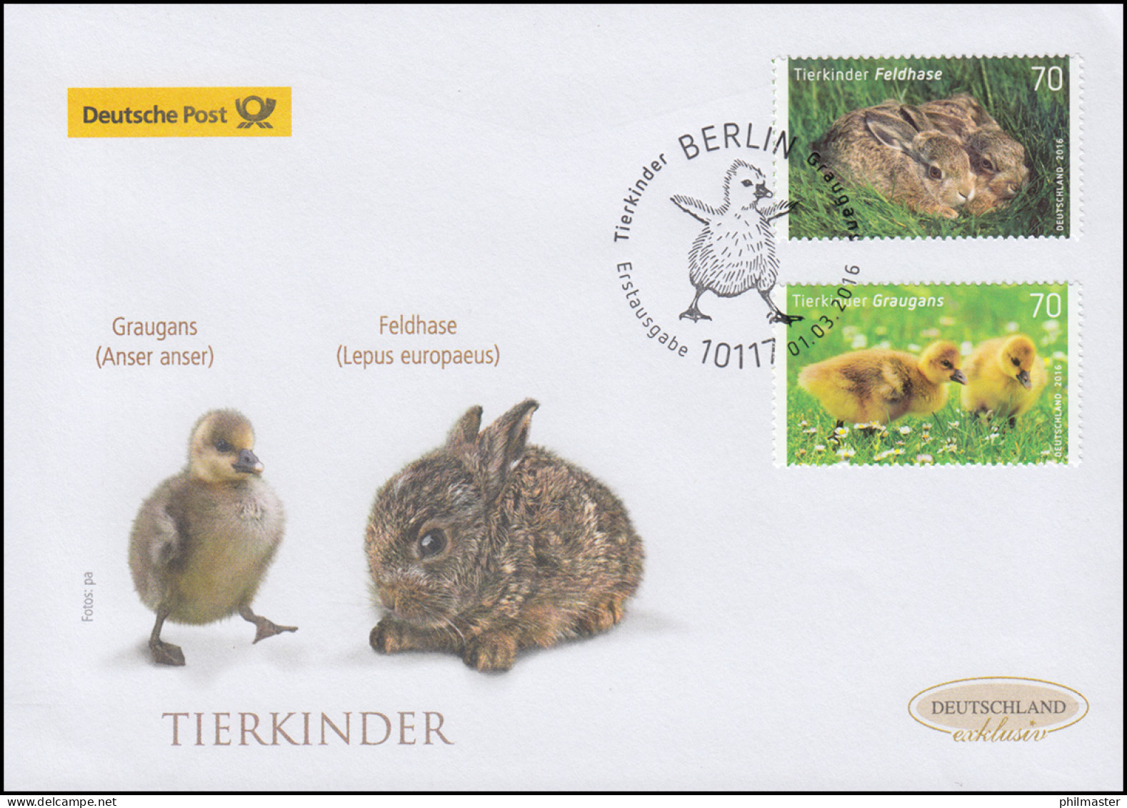 3217-3218 Graugans Und Feldhase, Nassklebend, Schmuck-FDC Deutschland Exklusiv - Cartas & Documentos