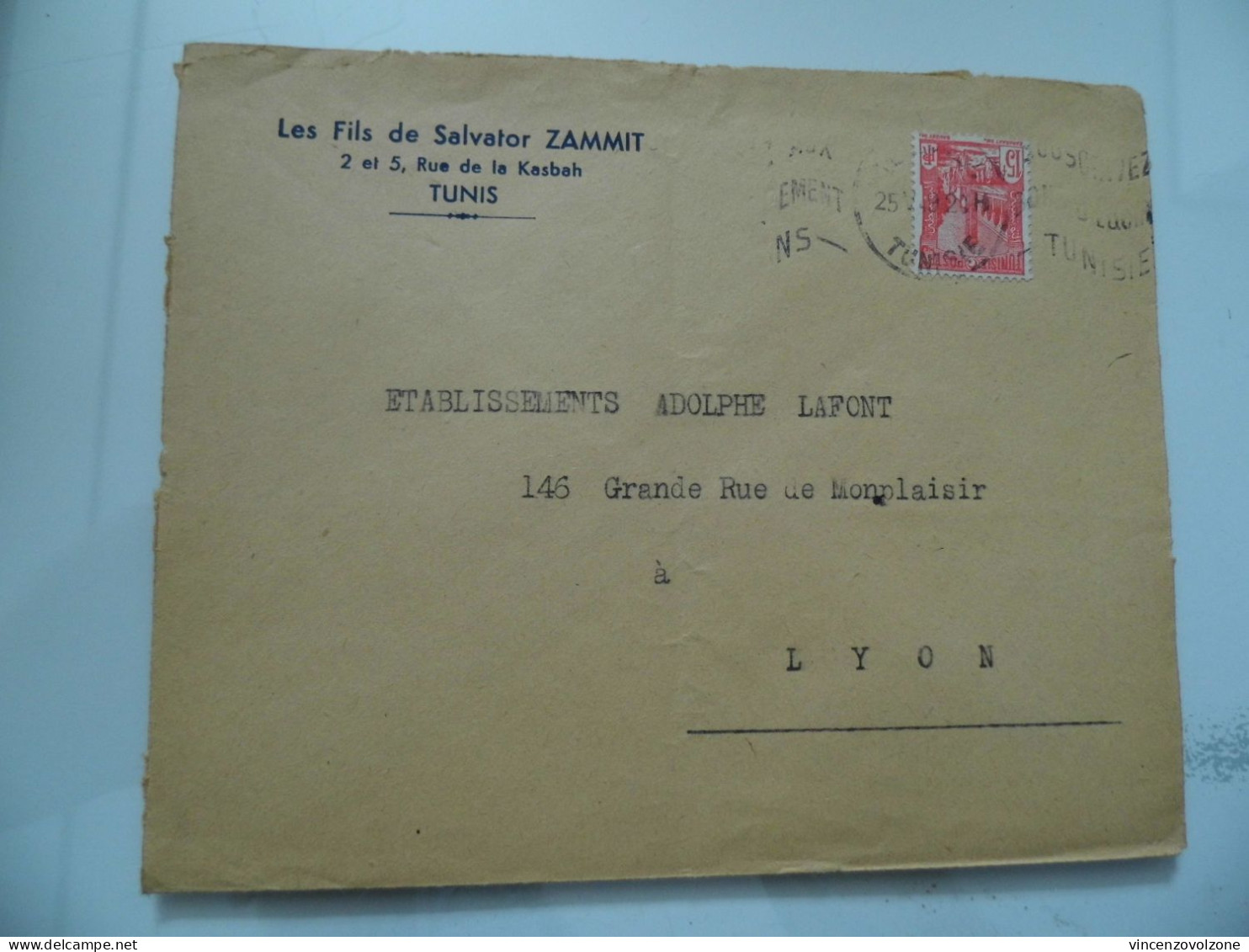 Busta Viaggiata Per La Francia "Les Fils De Salvator ZAMMIT TUNIS" 1953 - Lettres & Documents