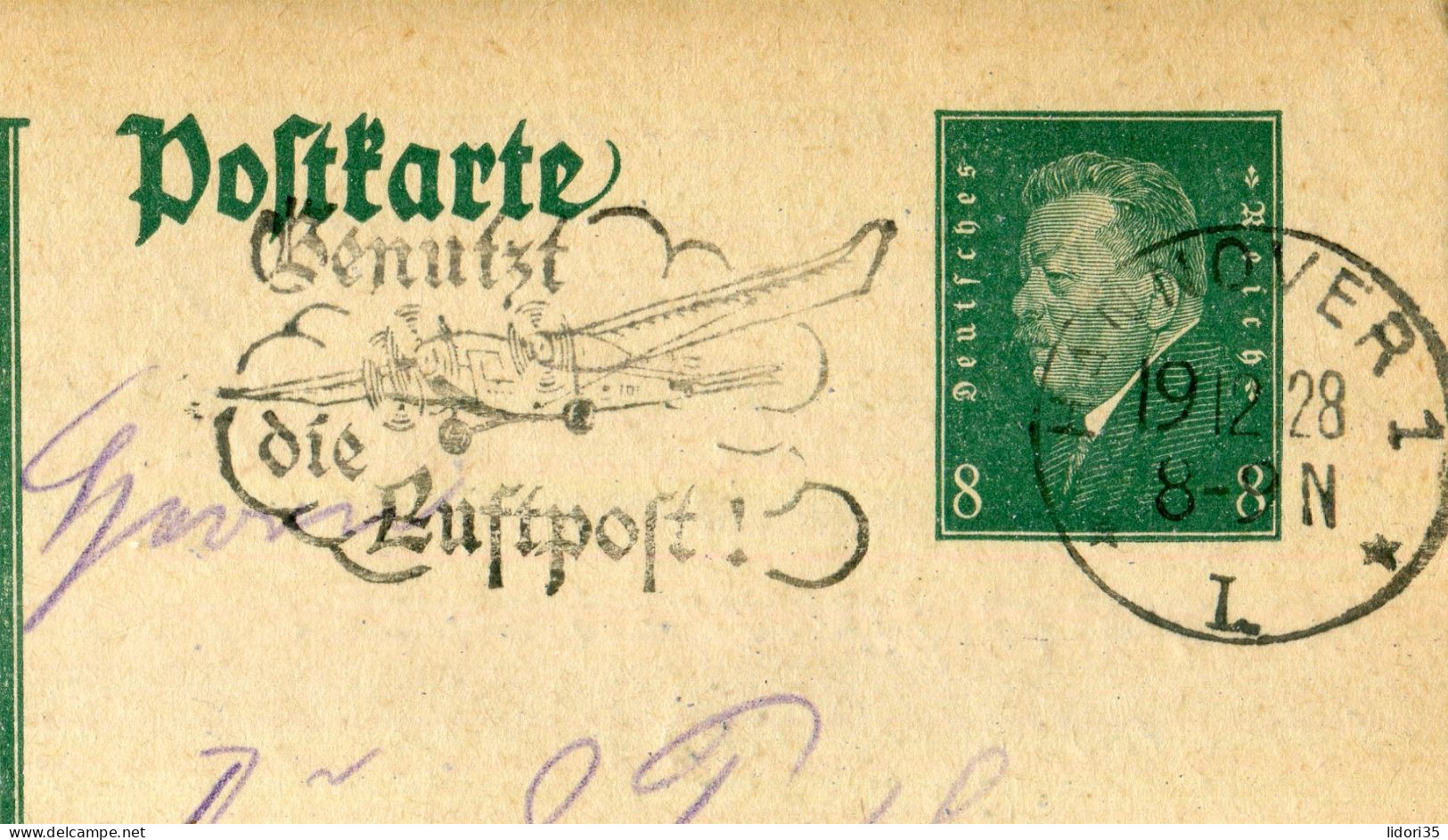 "DEUTSCHES REICH" 1928, Stempel "HANNOVER, Benutzt Die Luftpost" Auf Postkarte (L0152) - Cartes Postales