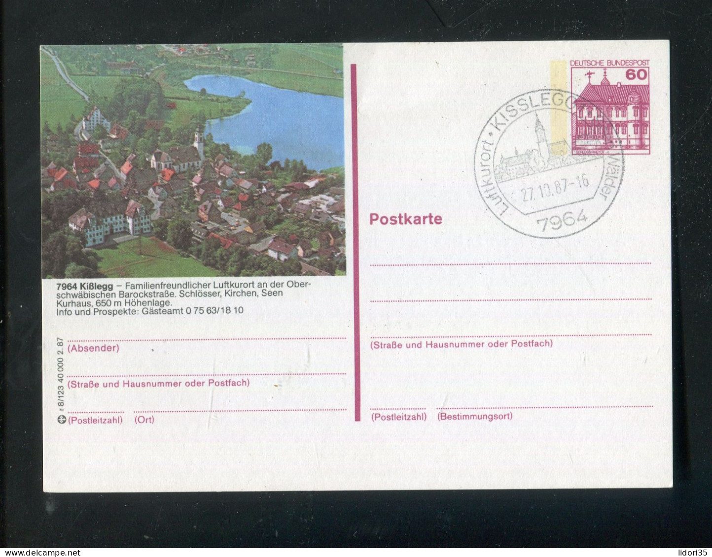 "BUNDESREPUBLIK DEUTSCHLAND" 1987, Bildpostkarte Mit Bildgleichem Stempel Ex "KISSLEGG" (L0156) - Cartoline Illustrate - Usati