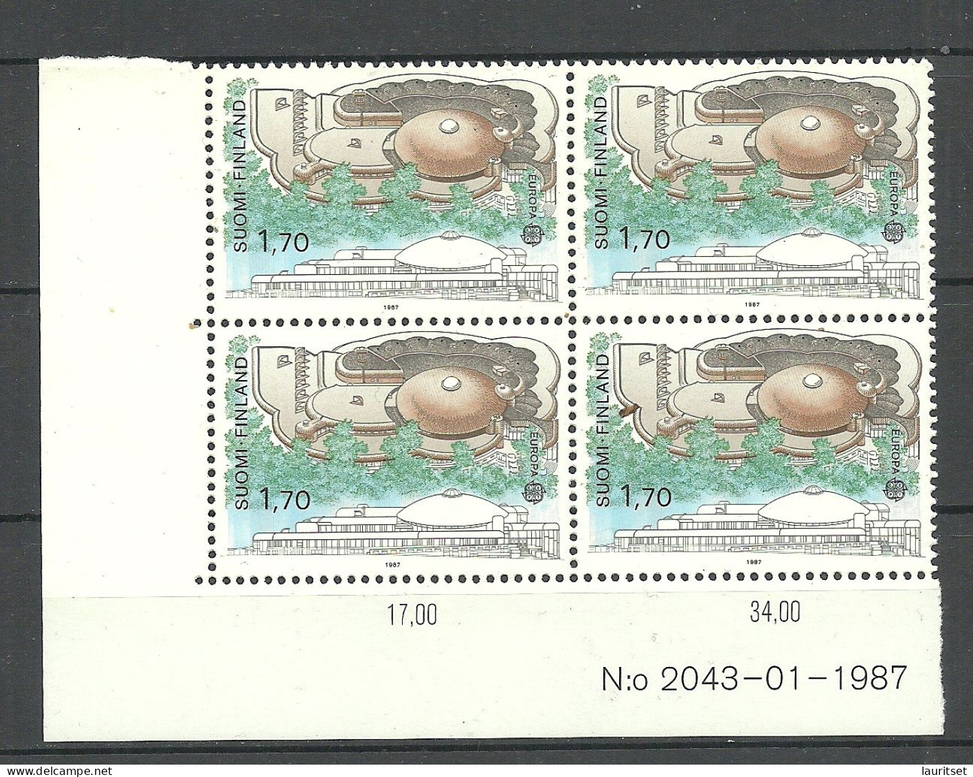 FINLAND FINNLAND 1987 Michel 1021 As 4-block With Order No MNH Europa Cept Arhitektur Architecture - Ungebraucht