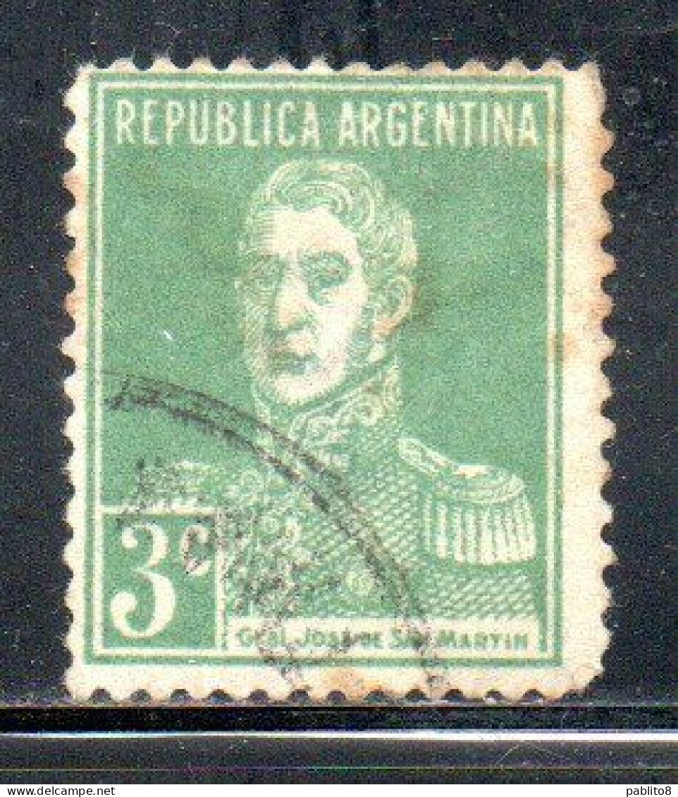 ARGENTINA 1923 JOSE DE SAN MARTIN 3c USED USADO OBLITERE' - Used Stamps