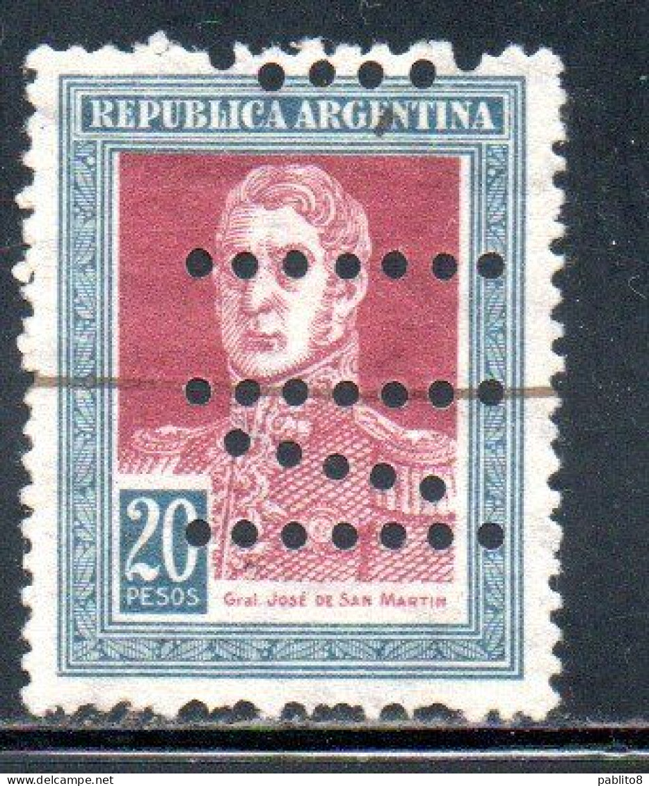 ARGENTINA 1923 PERFIN JOSE DE SAN MARTIN 20p USED USADO OBLITERE' - Used Stamps