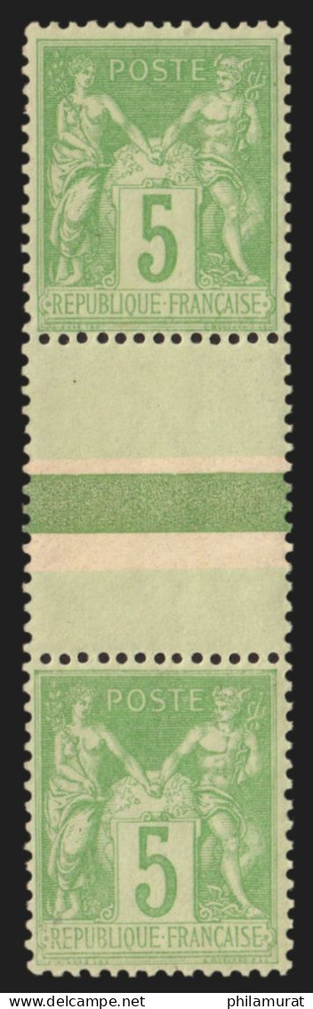 N°106a, Types II Et I Se Tenant, Vert-jaune, Neuf ** Sans Charnière - SUPERBE - 1898-1900 Sage (Type III)