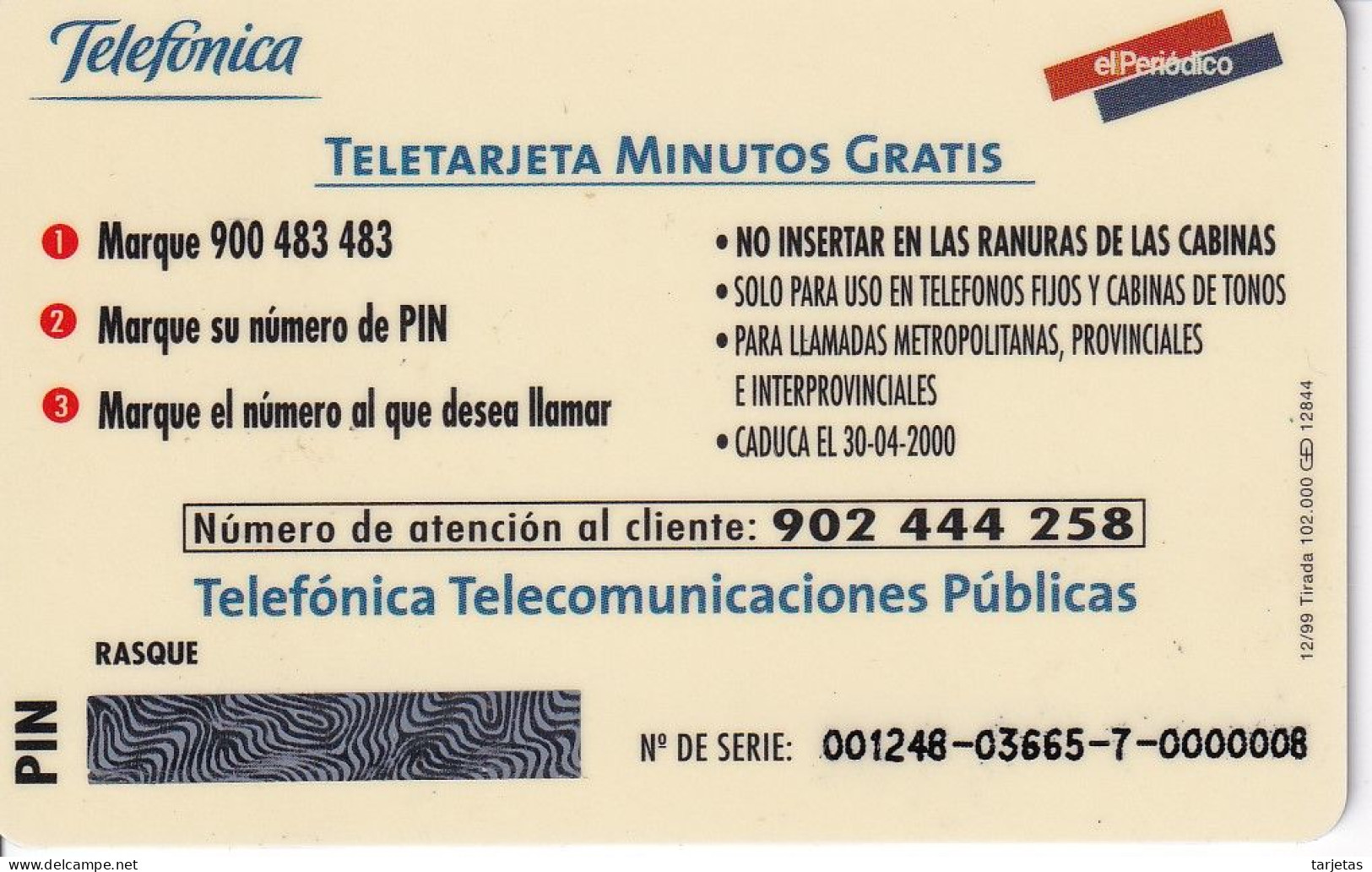 TARJETA DE ESPAÑA DE PREPAGO DE TELEFONICA DEL AÑO 2000 (NUEVA-MINT) EL PERIODICO - Telefonica