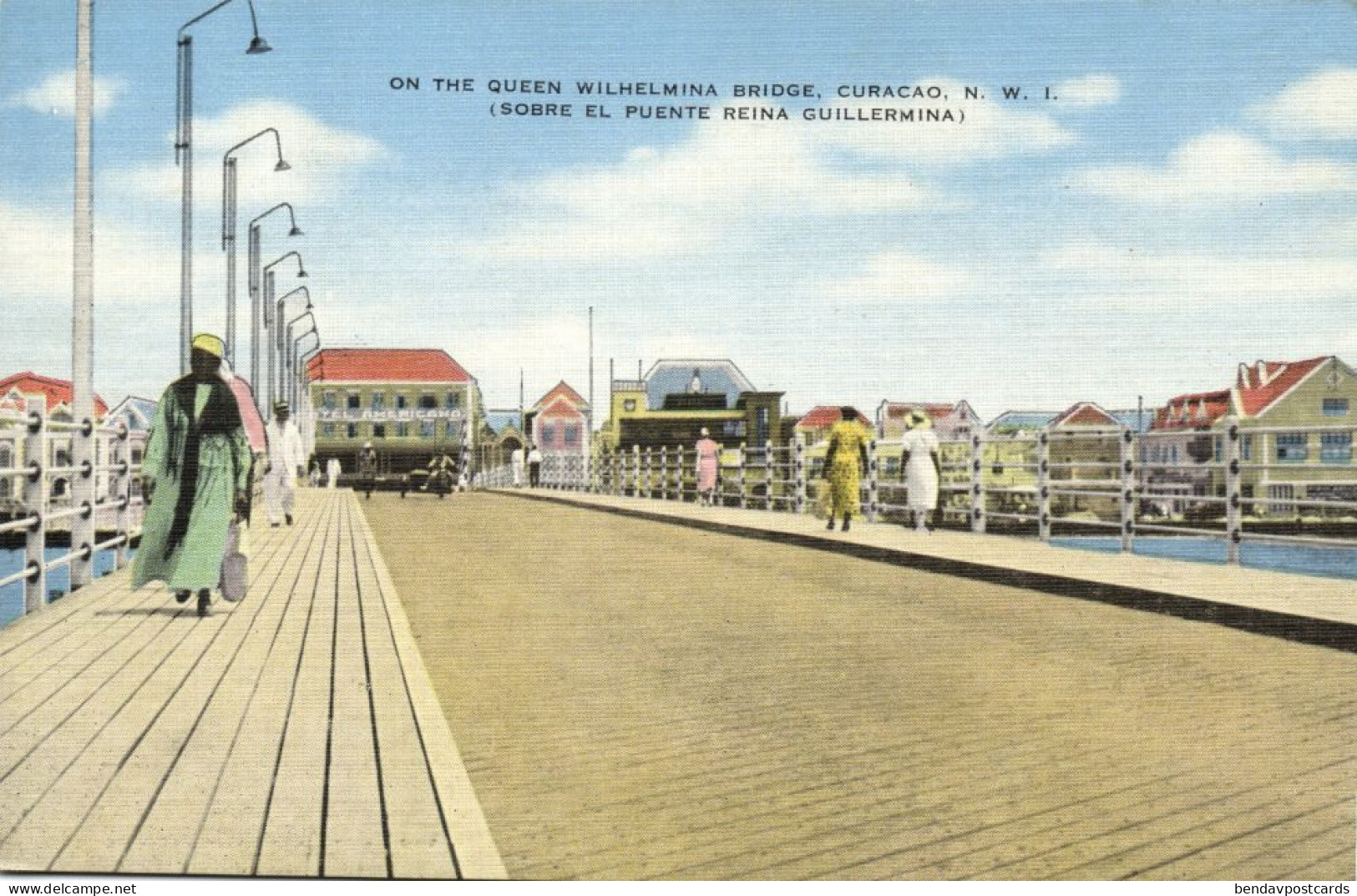 Curacao, N.W.I. WILLEMSTAD, Queen Wilhelmina Bridge 1930s Kropp 7702N Postcard 1 - Curaçao