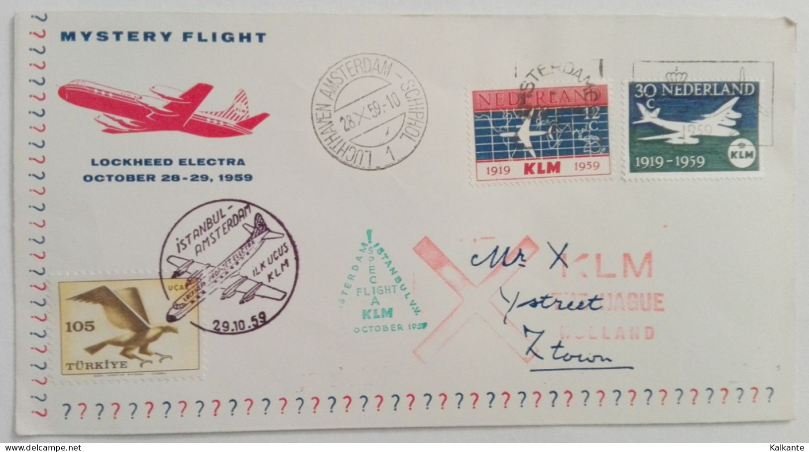 1959 - NETHERLANDS KLM MYSTERY FLIGHT ISTANBUL - AMSTERDAM - Poste Aérienne