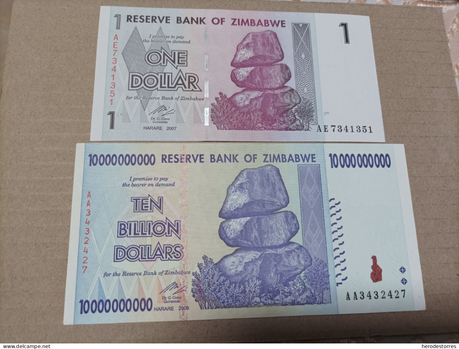 Billetes Zimbabwe, 10000000000 Billones De Dólares Y Dolar, Serie AA Y AE, Año 2008 Y 7, UNC - Zimbabwe