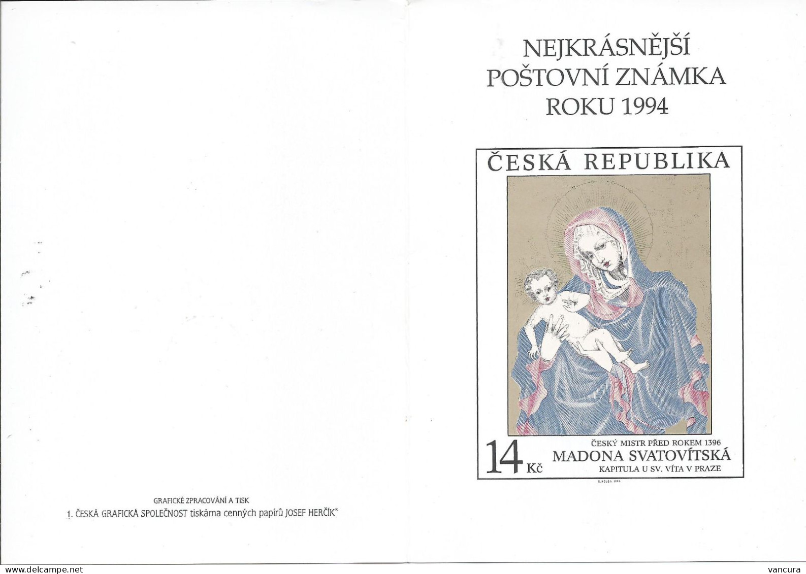 Commemorative Folder Czech Republic Best Czech Stamp Poll  Of 1994 - Madonna - Andere & Zonder Classificatie