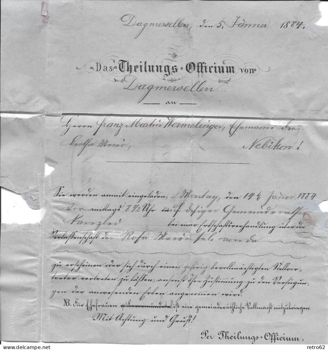 1884 HEIMAT LUZERN ► Chargé-Brief "Theilungs-Officium Von Dagmersellen" Nach Nebikon   ►SBK-60A/66A Mischfrankatur◄ - Briefe U. Dokumente