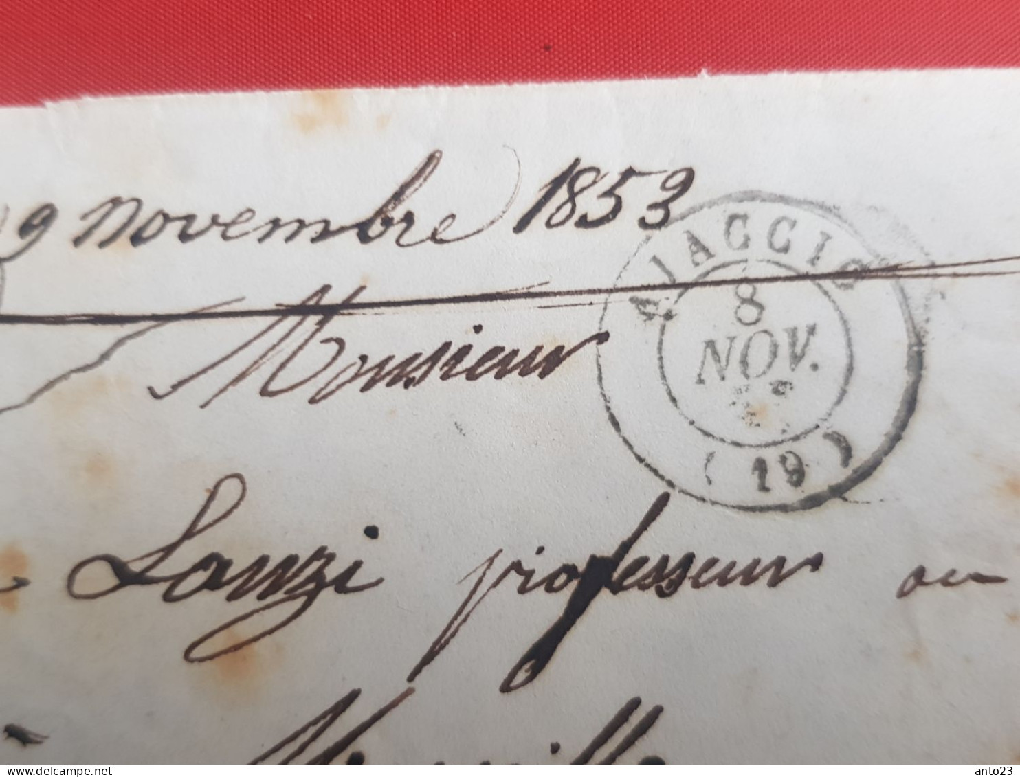 France ==> Devant De Lettre Avec N°10  Pc 36 Du 8 Novembre 1853 Départ Ajaccio Corse Pour Marseille - 1852 Louis-Napoléon