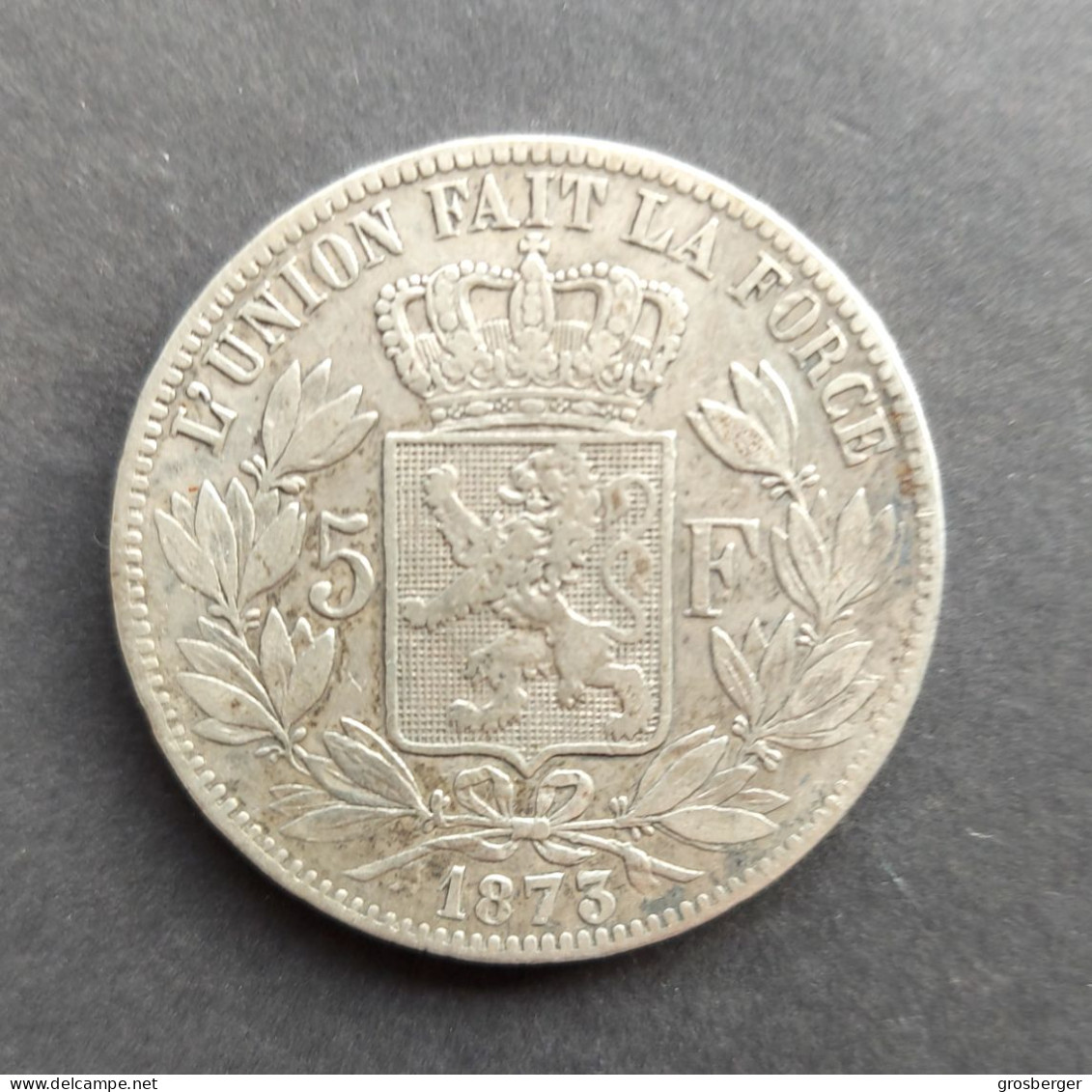 Belgium 5 Francs 1873  - Silver BELGIQUE 5 Francs Rare - 5 Frank