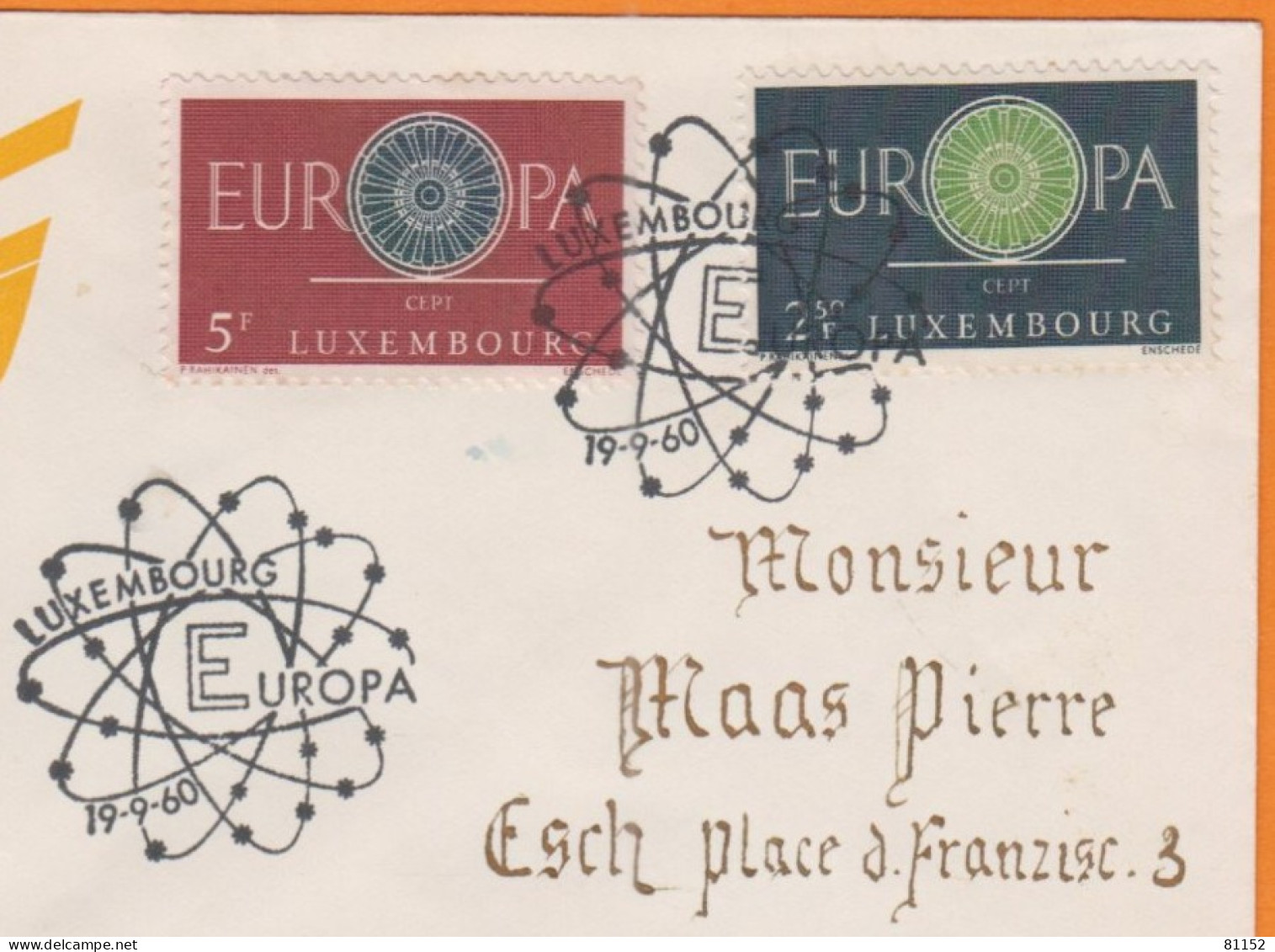 FDC  Du LUXEMBOURG  1960  EUROPA   2.5 F + 5.F  Pour ESCH - FDC