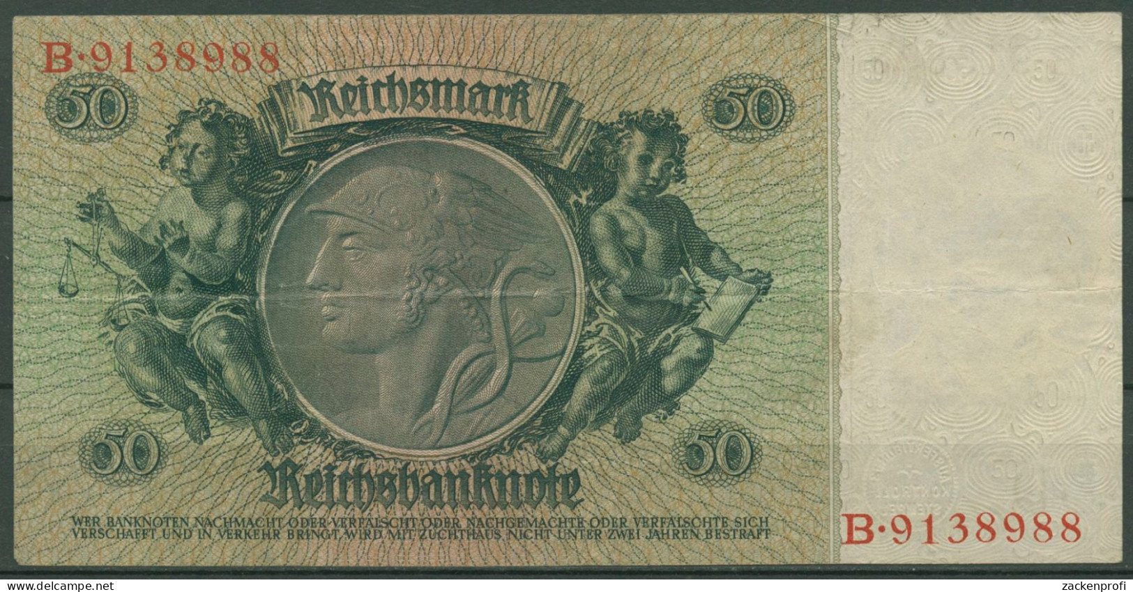 Dt. Reich 50 Reichsmark 1933 Serie O/B, Ro 175 A Leicht Gebraucht (K1006) - 50 Reichsmark