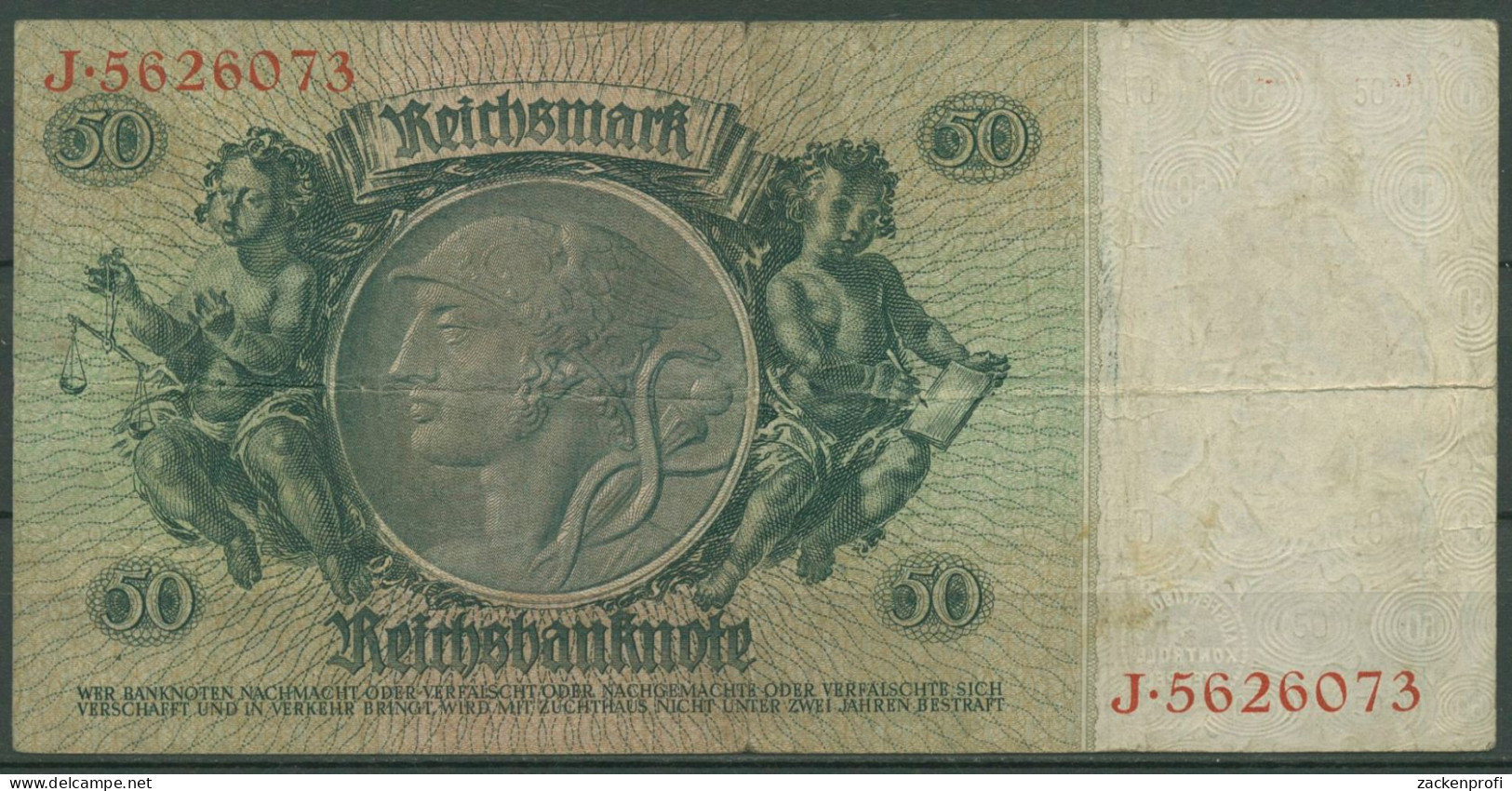 Dt. Reich 50 Reichsmark 1933 Serie B/J, Ro 175 A Gebraucht (K1012) - 50 Reichsmark