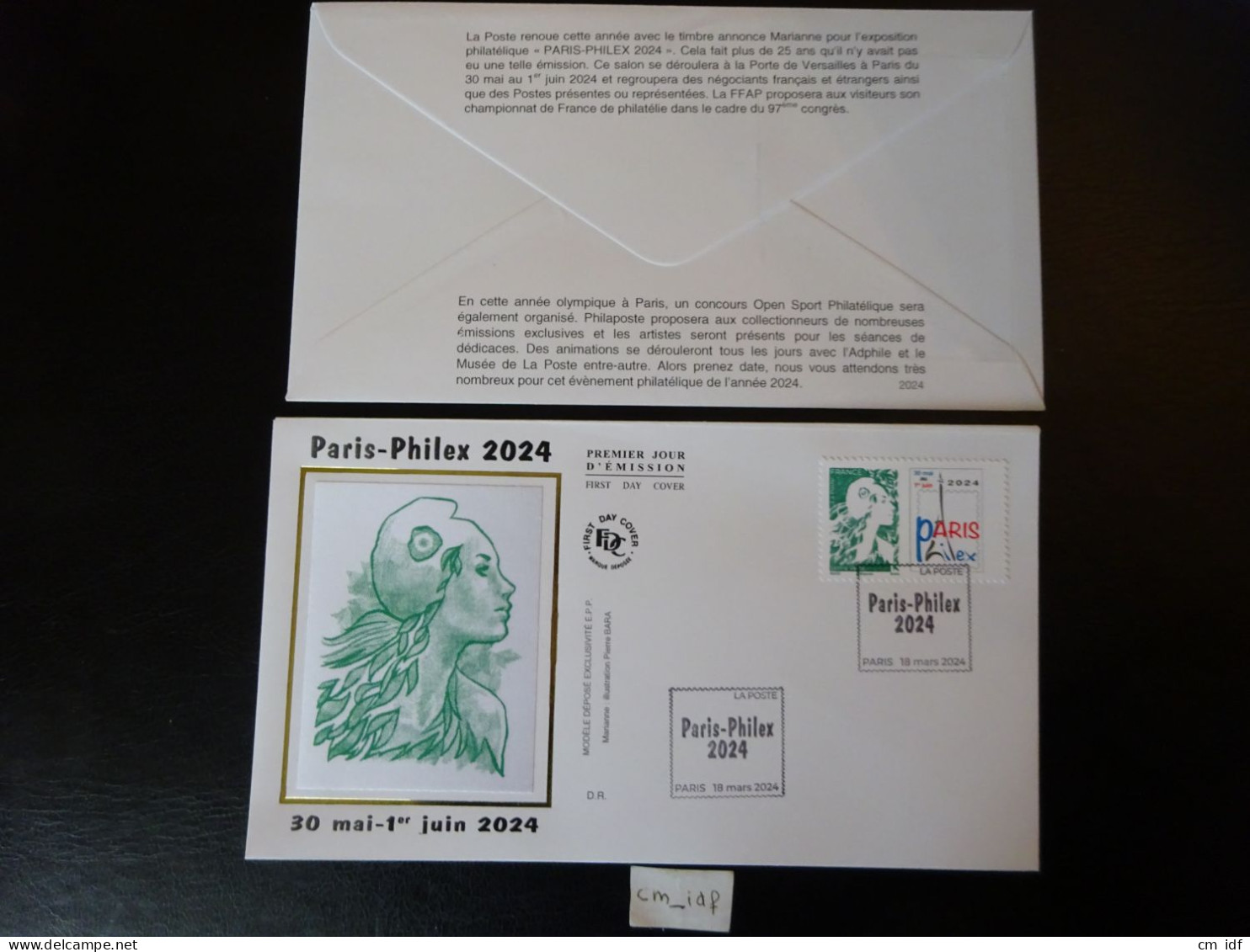 FRANCE 2024 LETTRE VERTE MARIANNE L'AVENIR "  PARIS PHILEX 2024 " OBL. 1ER JOUR 18.03.24 ENVELOPPE POSTALE F.D.C. - 2020-…