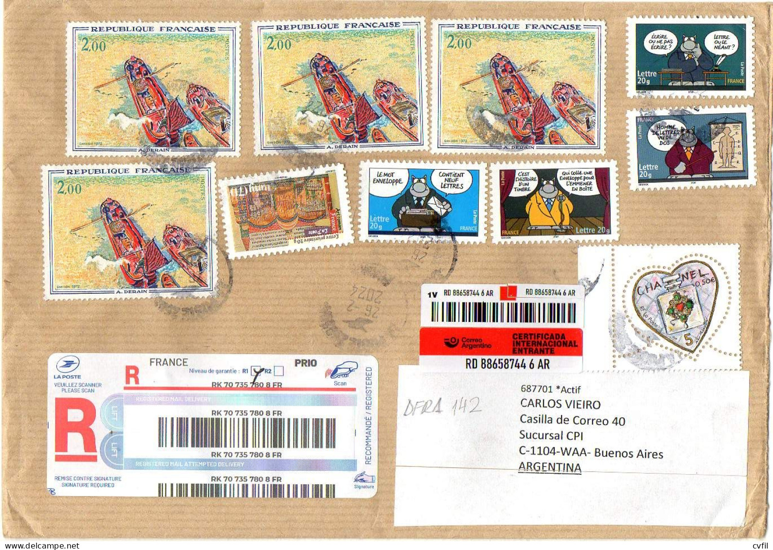 FRANCE 2024 - REGISTERED AIR COVER With Several Stamps To Buenos Aires, Argentina - Covers & Documents